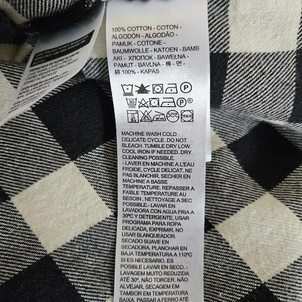 Levi's Flannel Button Front Shirt Black White Buffalo Check Sz M EUC